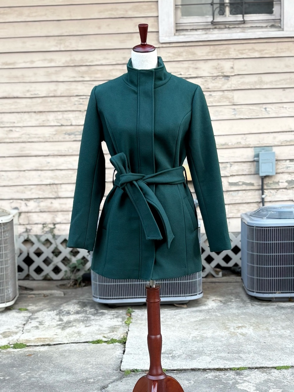 41 Hawthorn Forest Green Belted Trench Coat